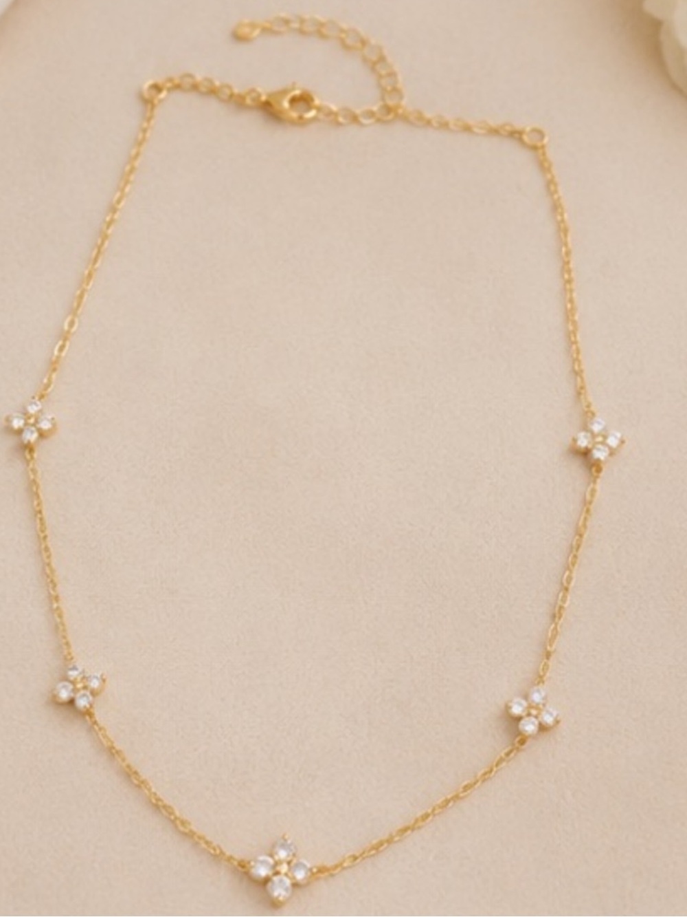 Designer Inspired Dainty Gold Crystal Flower Station Necklace